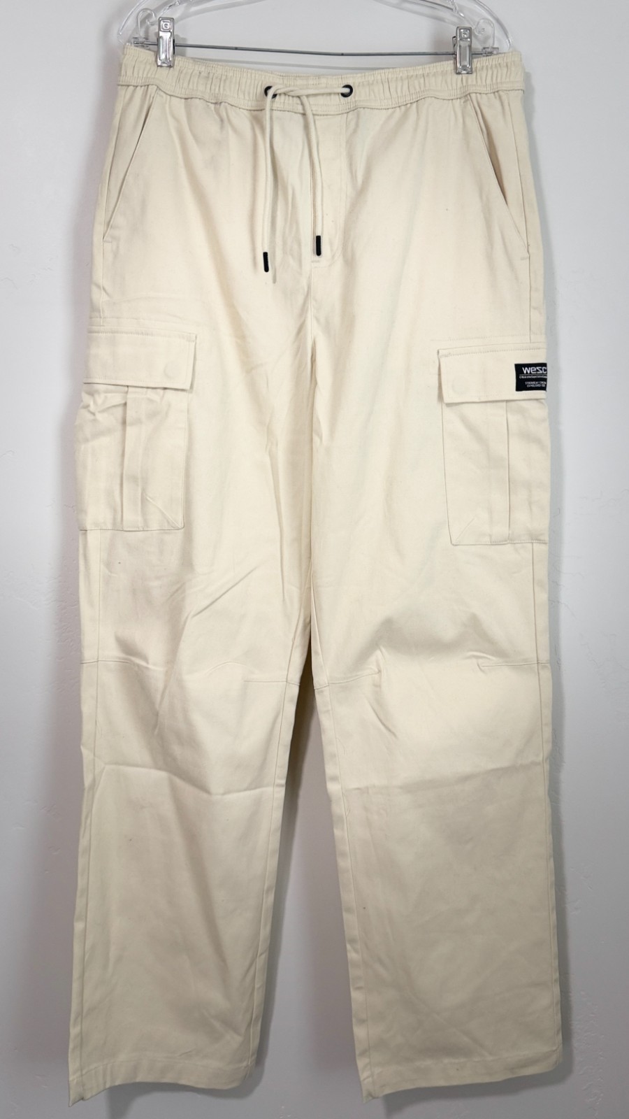 WeSC Open Bottom Cargo Pants Unisex Chino Style-Men M/Women L-Pale Yellow-NWT