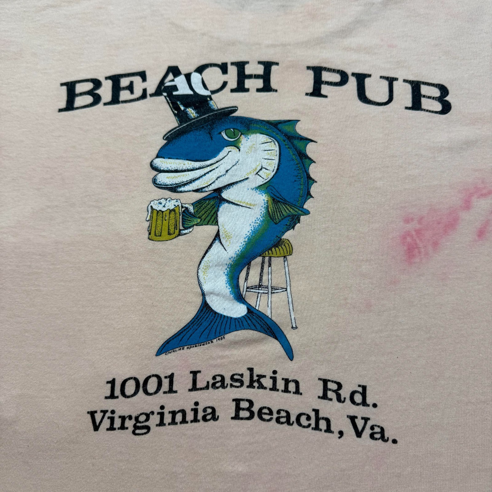 Vintage 1985 Beach Pub Virginia Salmon Beer Hat Promo Pocket T-Shirt USA – XL