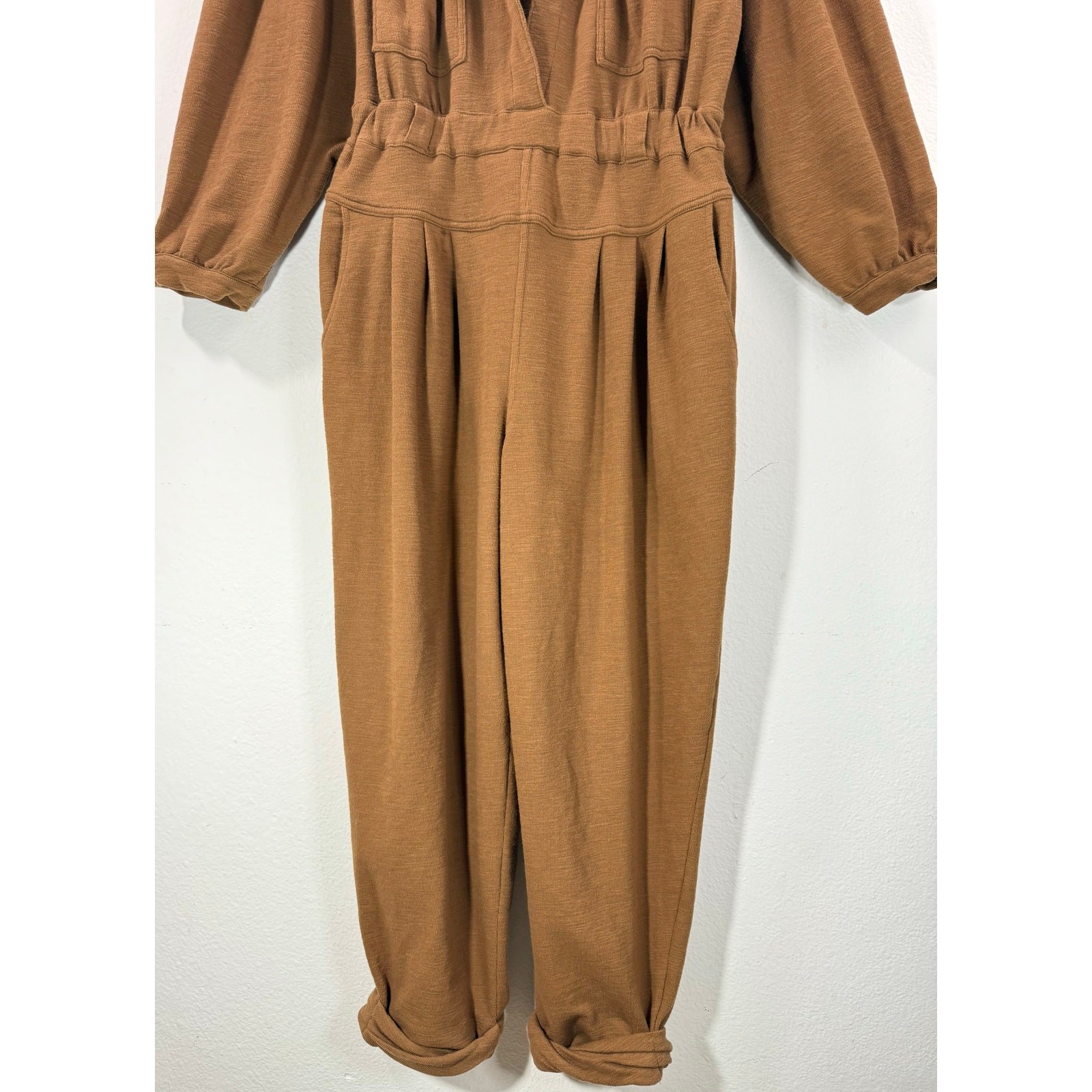 Free People Beach Calico Utility Jumpsuit Brown Boho Pockets Cropped Women’s M