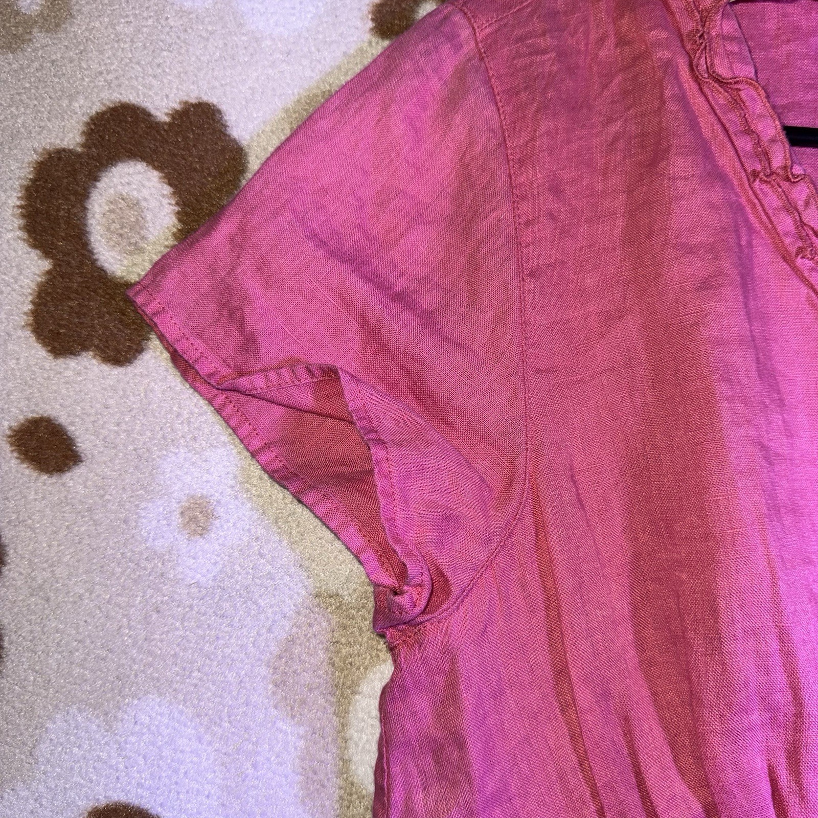Boden Pink Solid V-Neck Ruffle Cap Sleeve Tunic Blouse Women’s UK 12