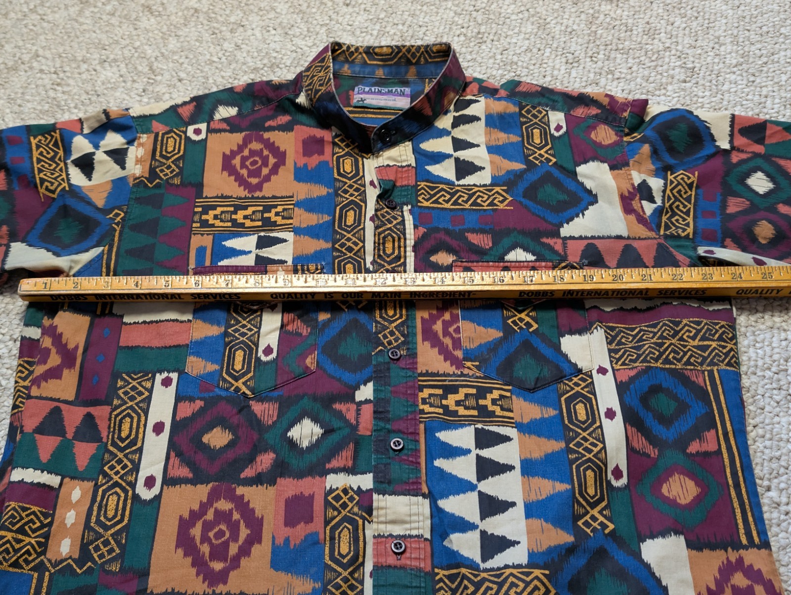 VTG Plainsman Western Aztec Pattern Multicolor Button Shirt L/XL
