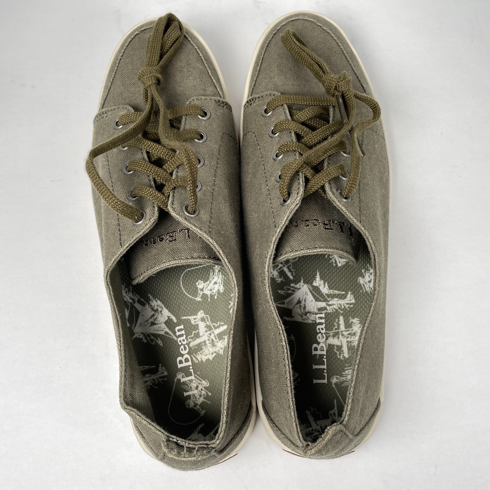 LL Bean Campside Loafers Womens Size 9.5 M Olive Green Canvas Casual Shoes