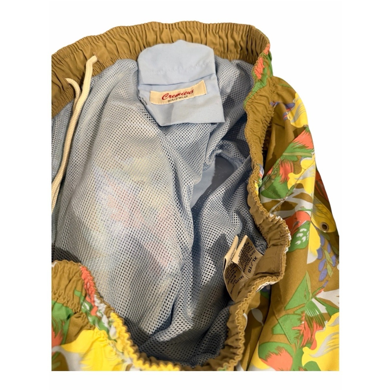 Daniel Cremieux Khaki Swim Trunks with Light Blue Mesh Lining