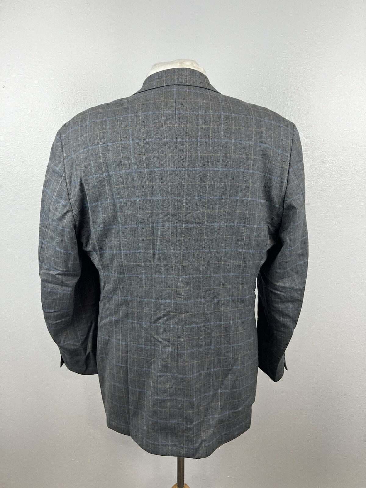 Tom James Corporate Image Men’s Gray Windowpane Wool Sport Coat Blazer Size 42 L