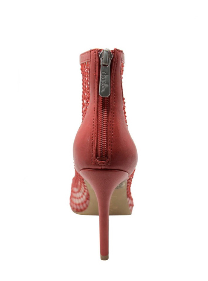 CHARLES BY CHARLES DAVID Rhinestone Mesh Vinyl Heels Fiery Red Women’s Size 7.5
