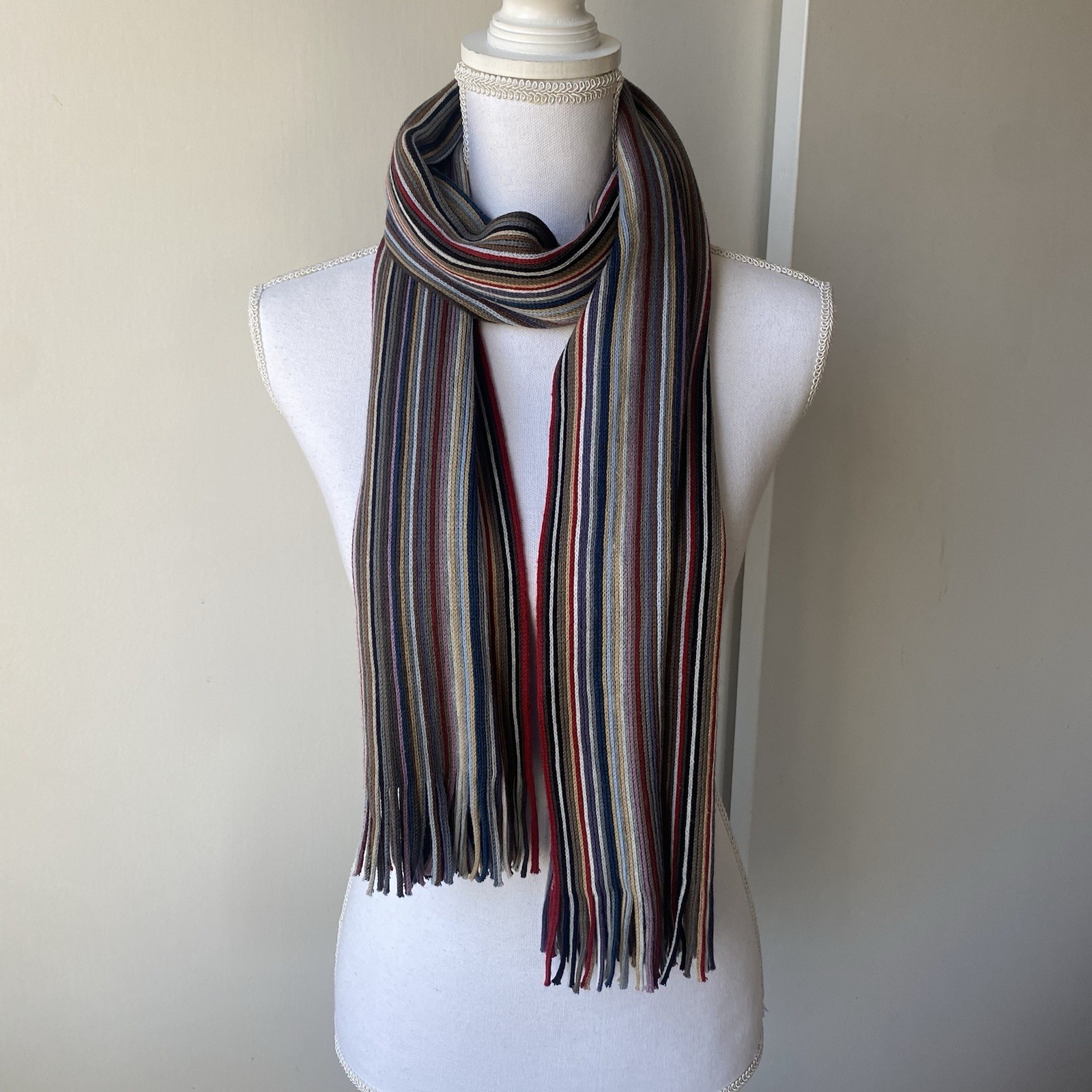 FRAAS Scarf Striped Red Gray Beige Teal Purple Black Fringe Soft Men’s Women’s