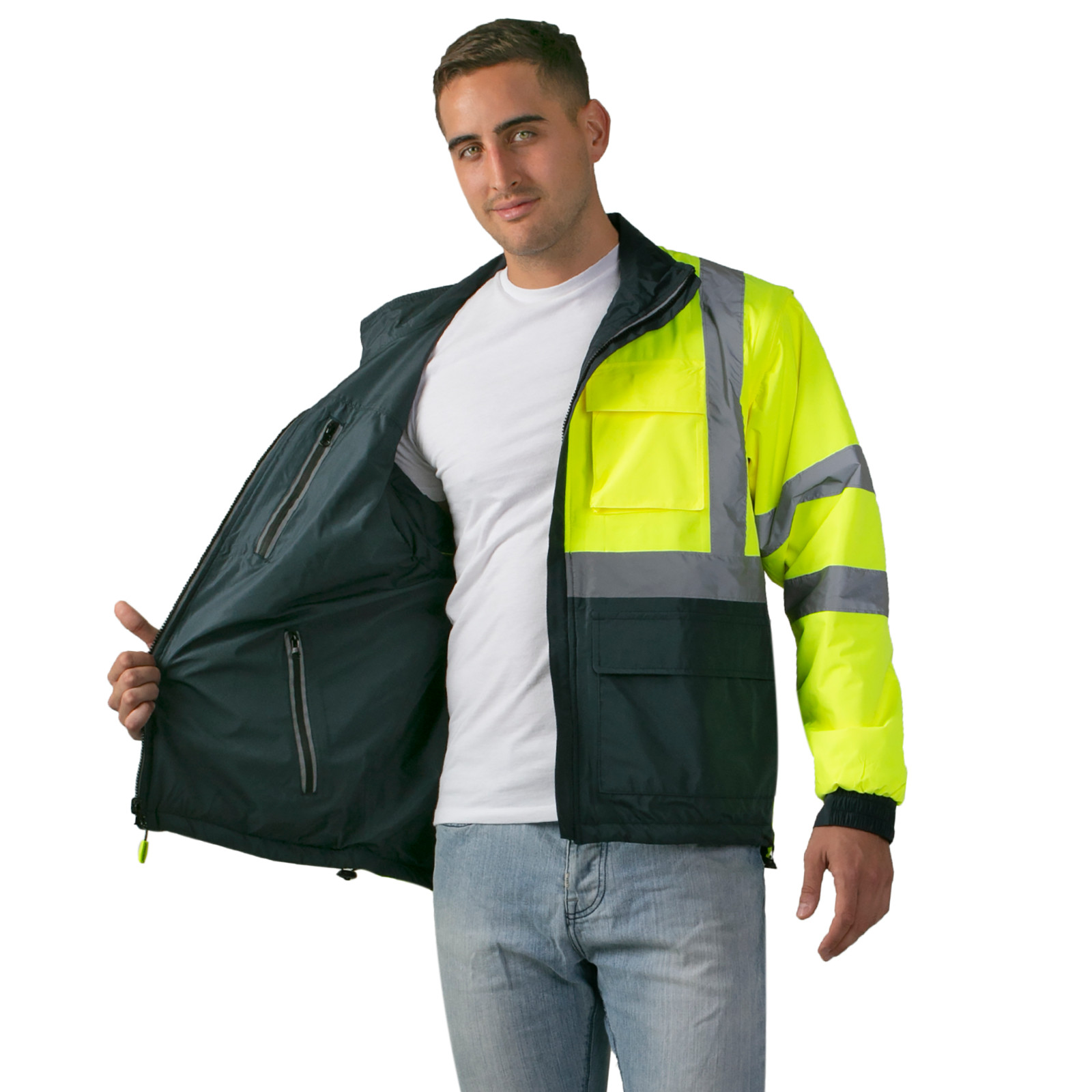 4 in 1 Hi Vis Visibility Reversible Safety Jacket JORESTECH Windbreaker