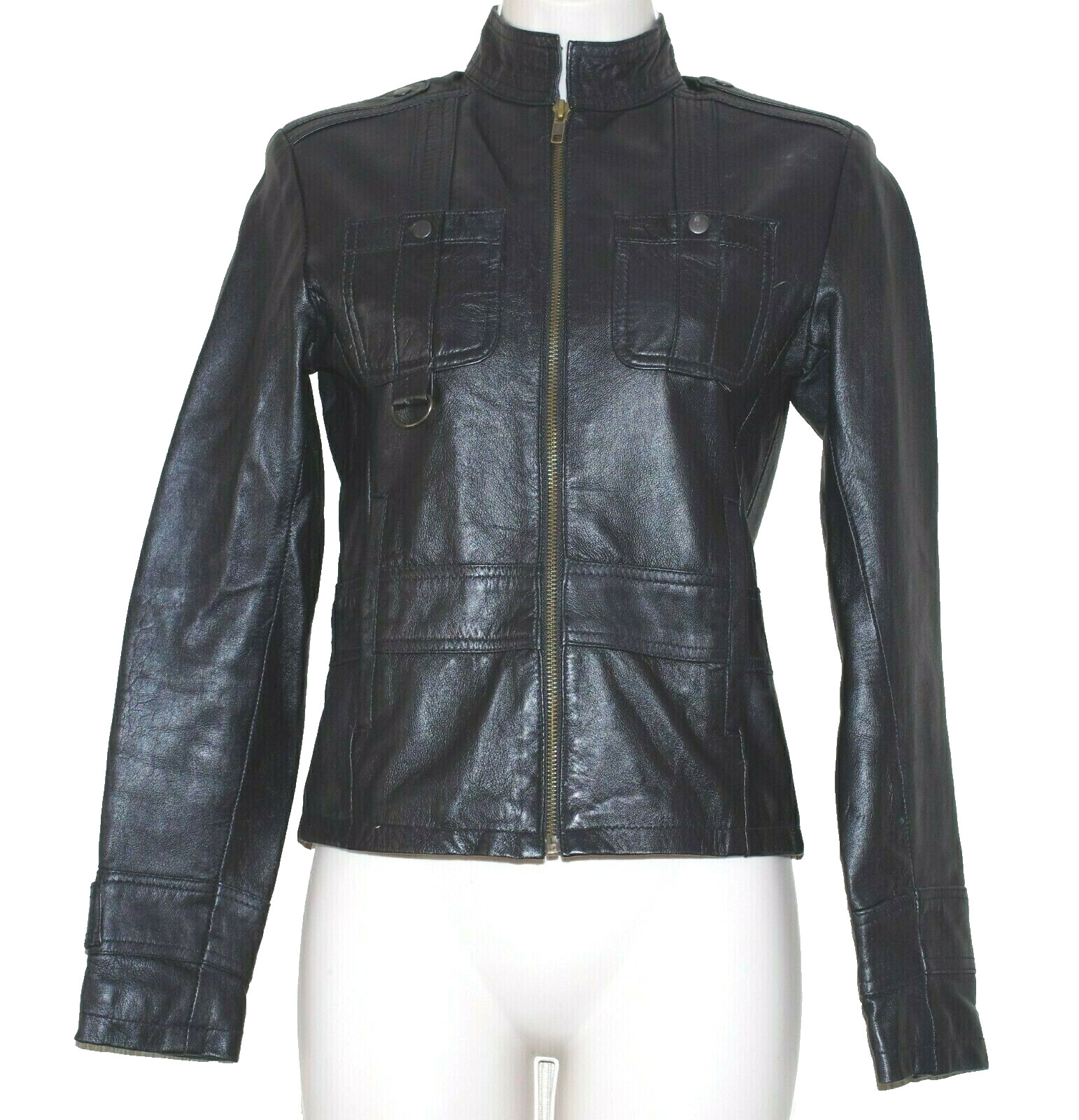 Superior New York Black Leather Cropped Jacket Women’s Bomber Size:XS