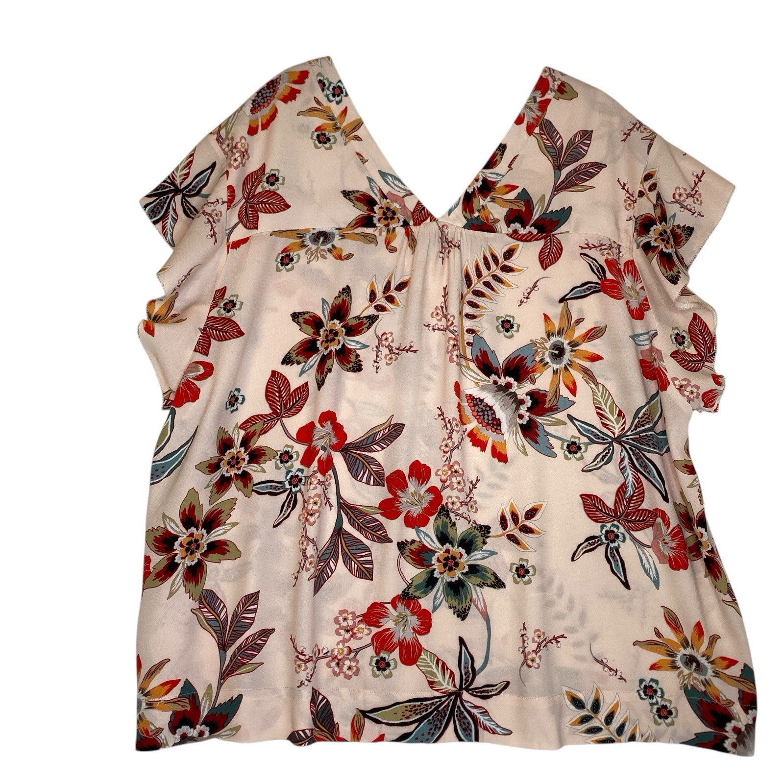 Sanctuary Floral Top Blouse 2X Multicolor Cap Sleeve Summery Everyday Casual