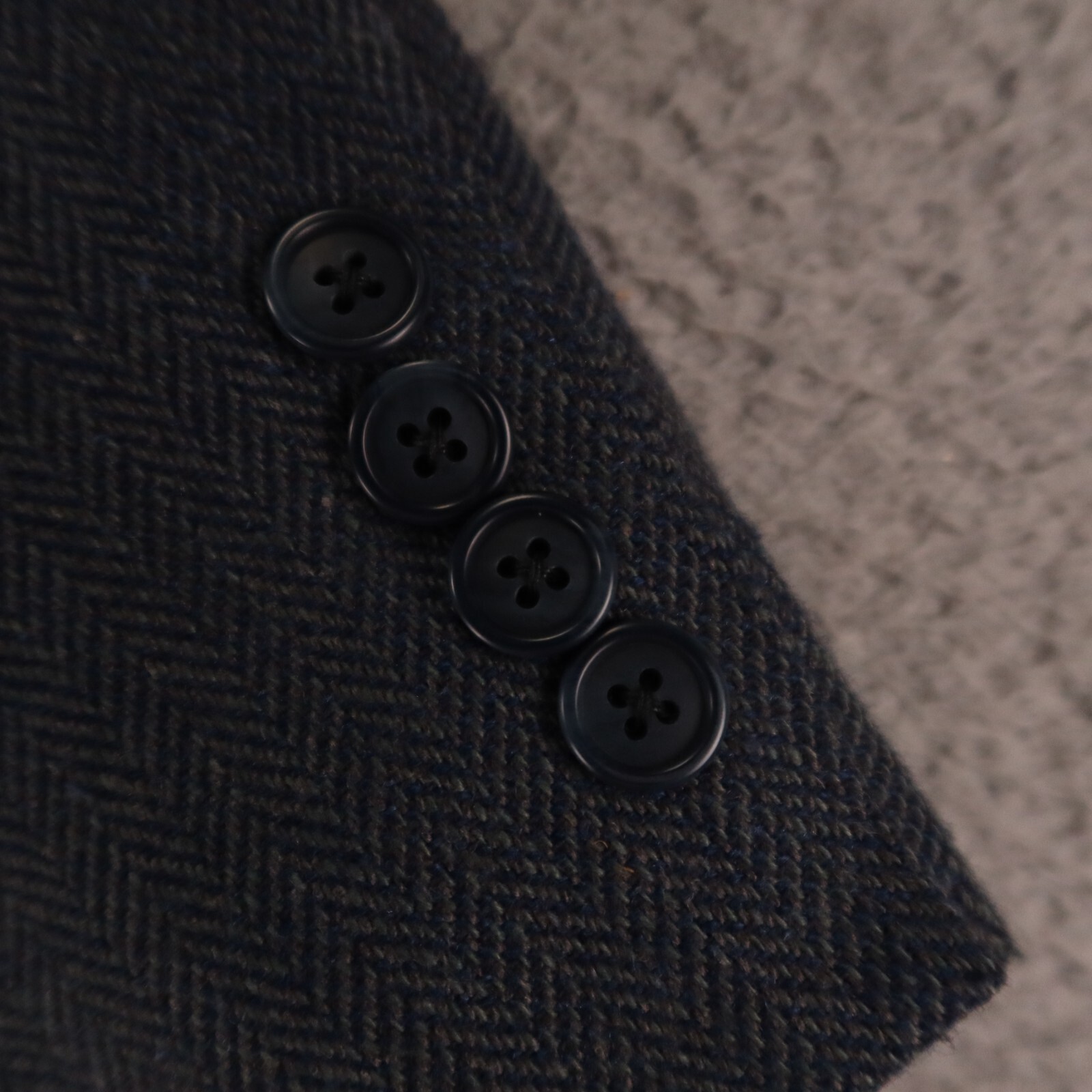 VTG Tweed Jacket XL Blue Marled Herringbone Polyester Wool Silk 42S