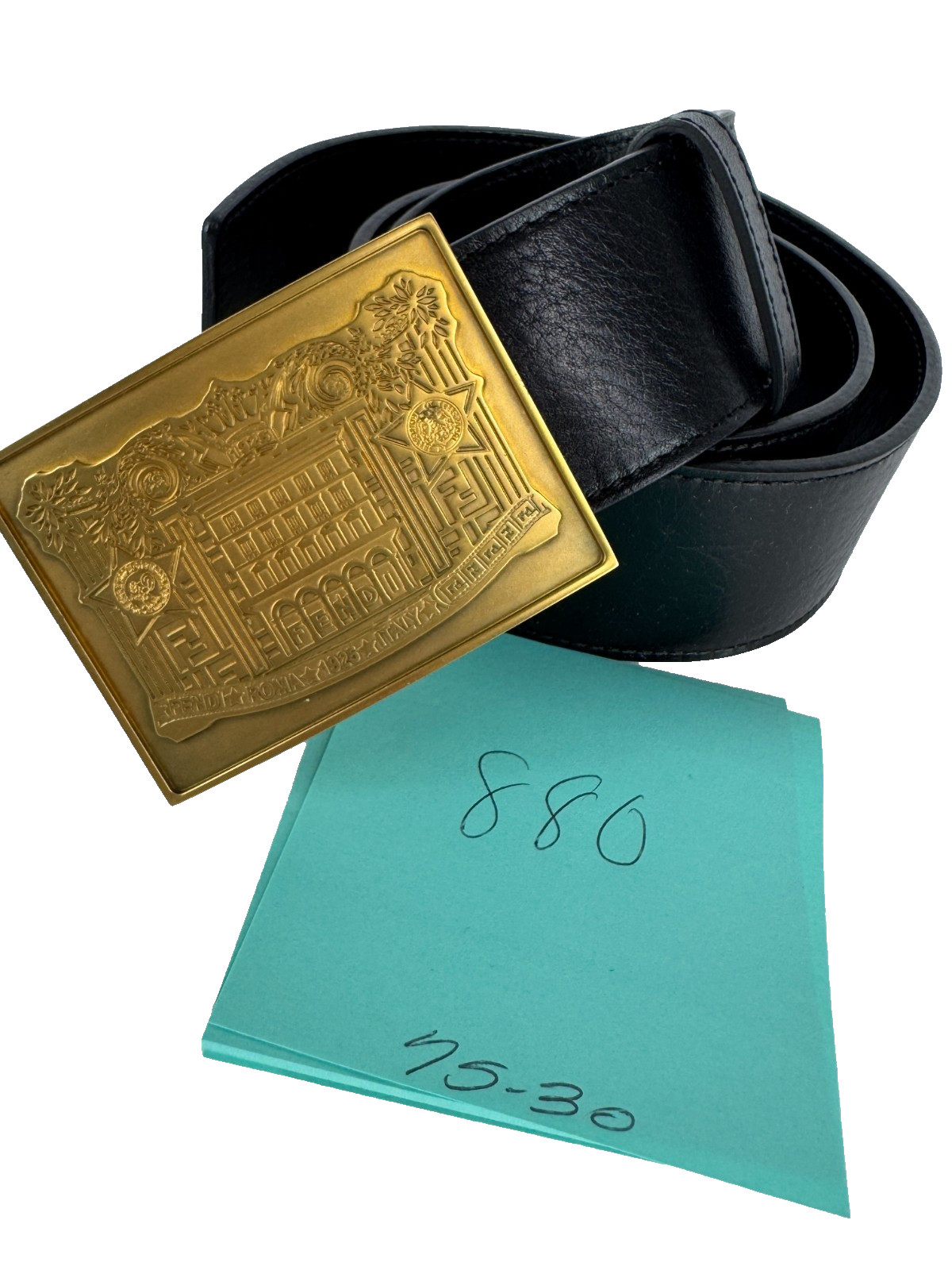 Fendi New Auth Women Black Leather Gold Tone Belt 75 cm 30 in Palazzo Buckle Bag