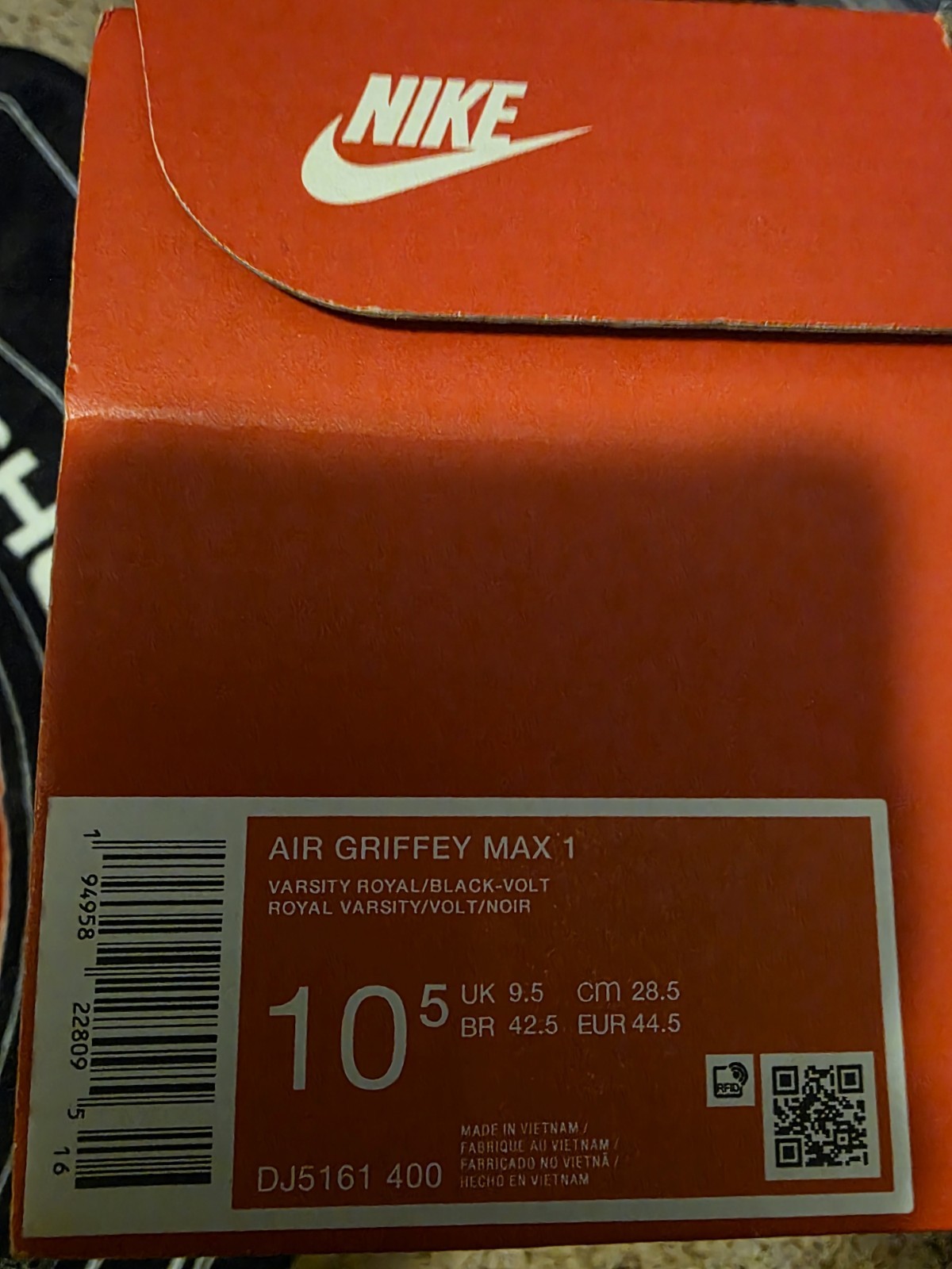 Air Griffey Max 1 Men’s Size 10.5 DJ5161400 White Royal