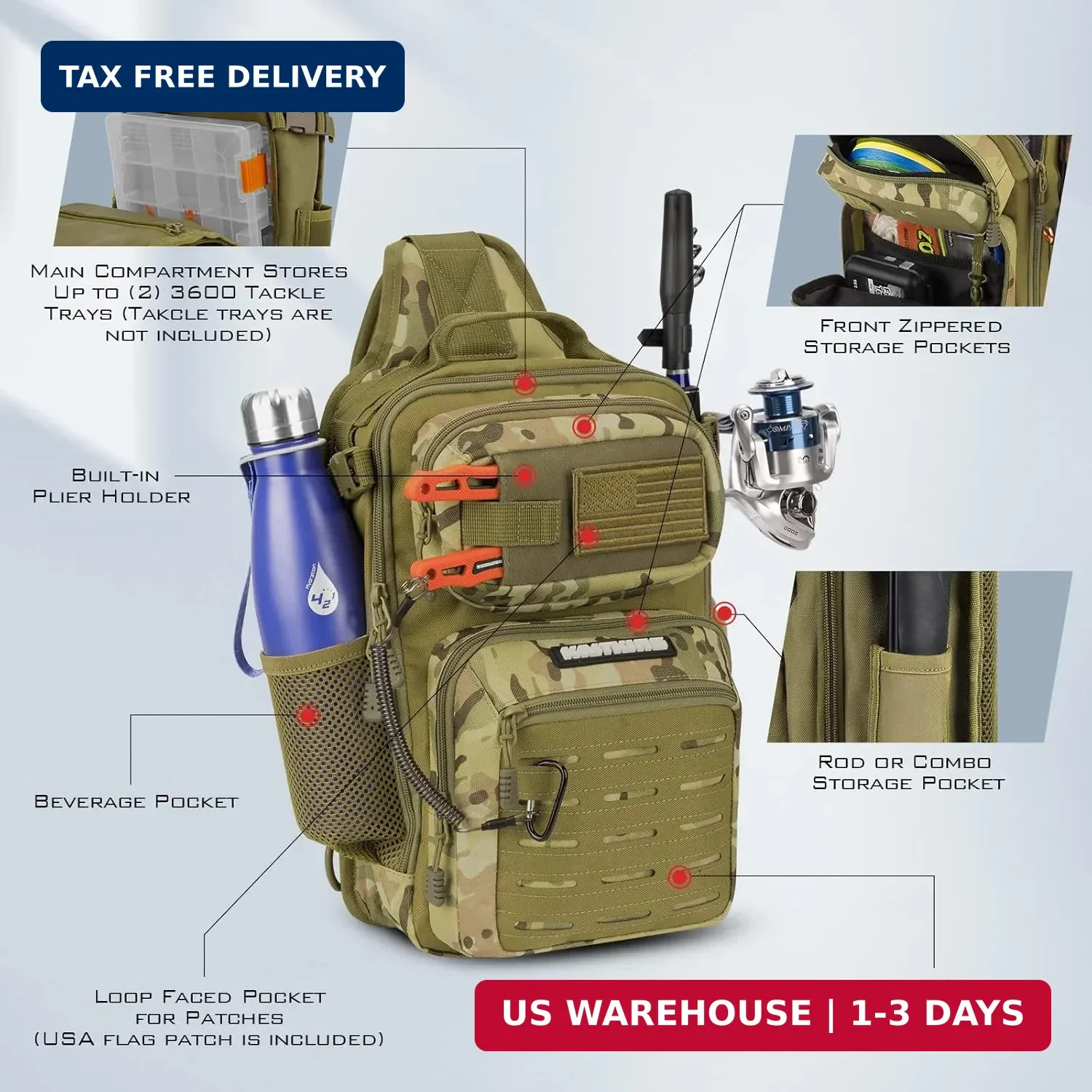 KastKing BlowBak Tactical Sling Tackle Bag-Lightweight Fishing Backpack Storge F