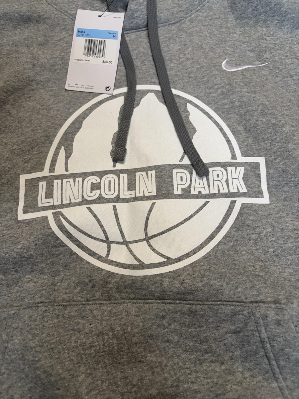 Nike Training Men’s M Gray Fleece Pullover Hoodie Lincoln Park Basketball