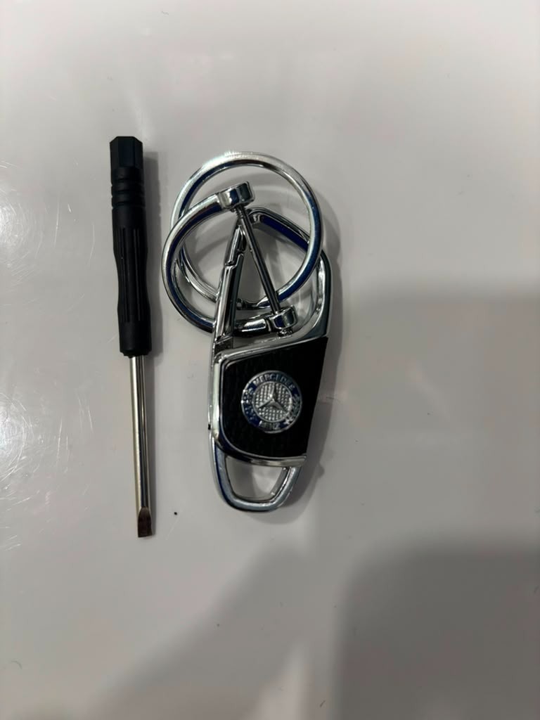 Mercedes-Benz Luxury Leather & Chrome D-Ring Keychain with Mini Screwdriver (H)