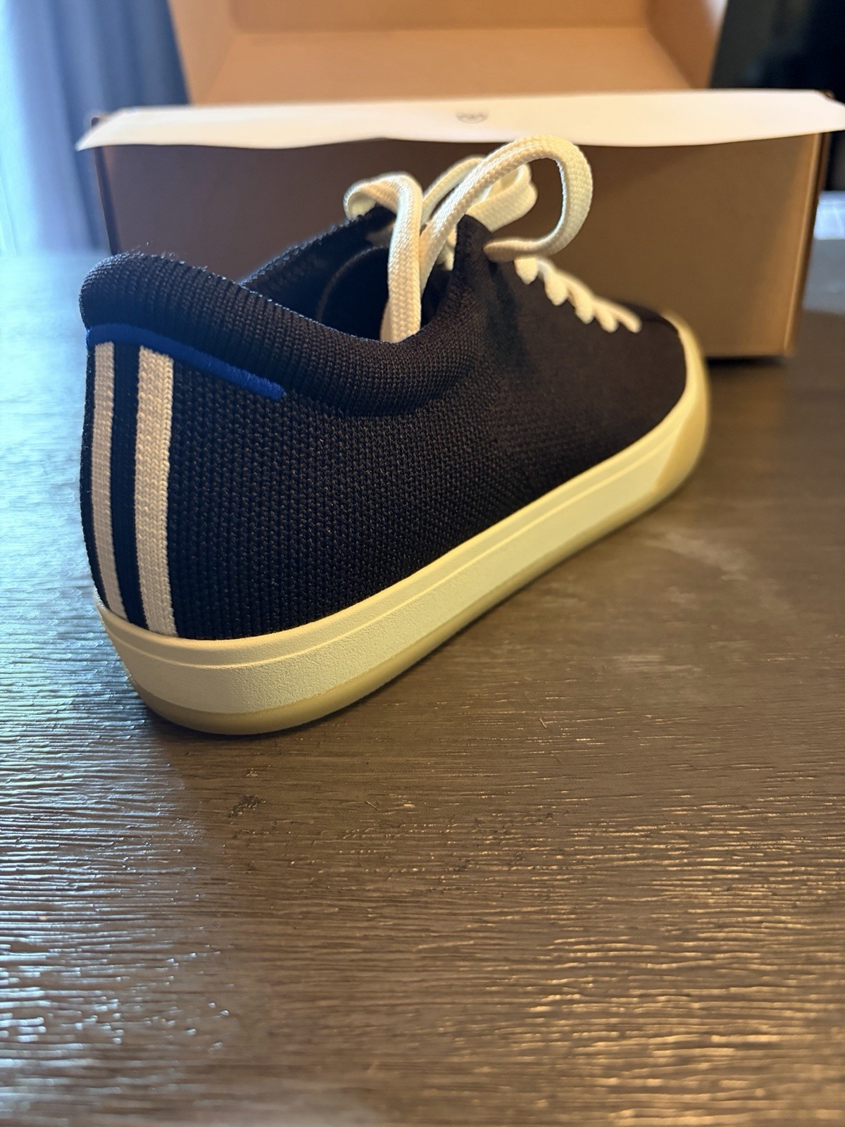 Rothy’s Women’s Knit Lace-Up Low Top Sneakers Navy/White Rubber Outsole Walking