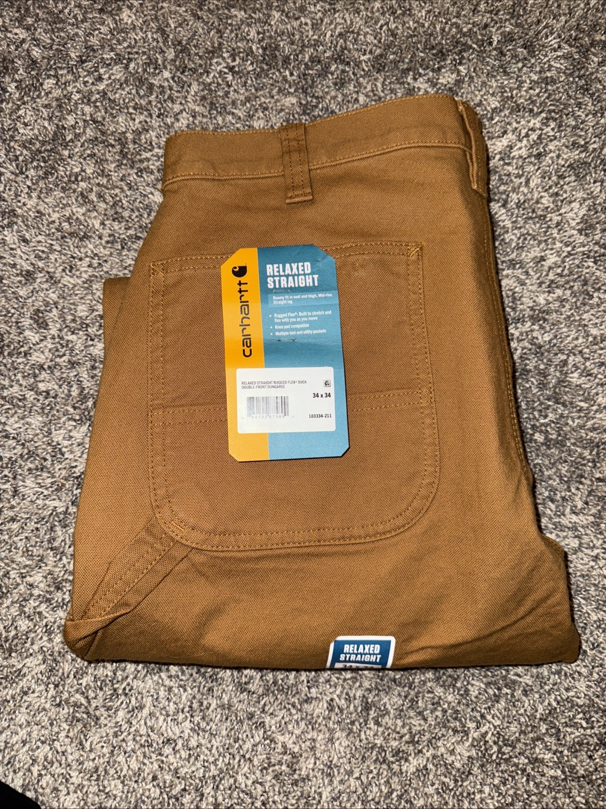 Carharrt Relaxed Straight Rugged Flex Duck Double-Front Dungaree 34 x 34 NWT