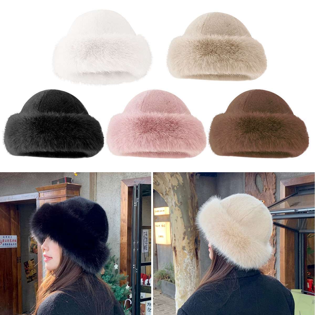 Fuzzy Cossack Hat for Womens Winter Fluffy Furry Plush Faux Fur Hats Bucket Hats
