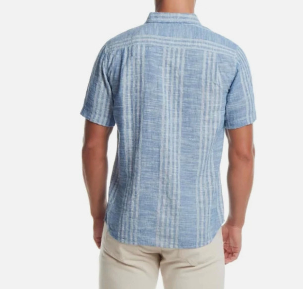 Weatherproof Vintage Men’s Linen Cotton Blend Woven Shirt, Blue, Large