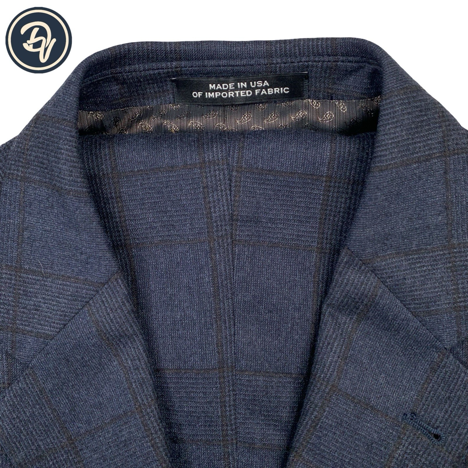 Mens 44 R Joseph Abboud ” Black Label ” Navy Windowpane Flannel Weight Made USA