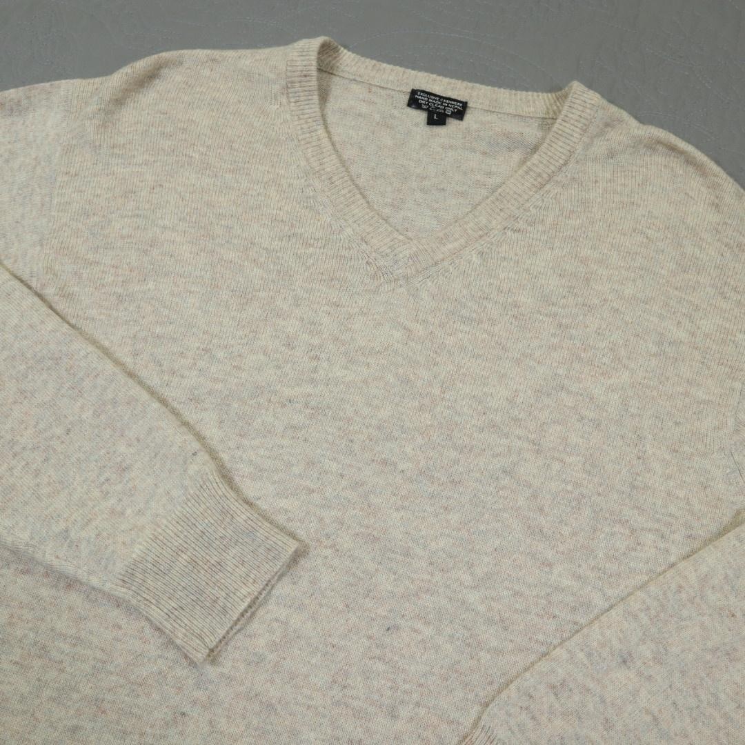 Cashmere Sweater Womens Large Beige V Neck Cashmere Handmade Nepal Soft Speckled