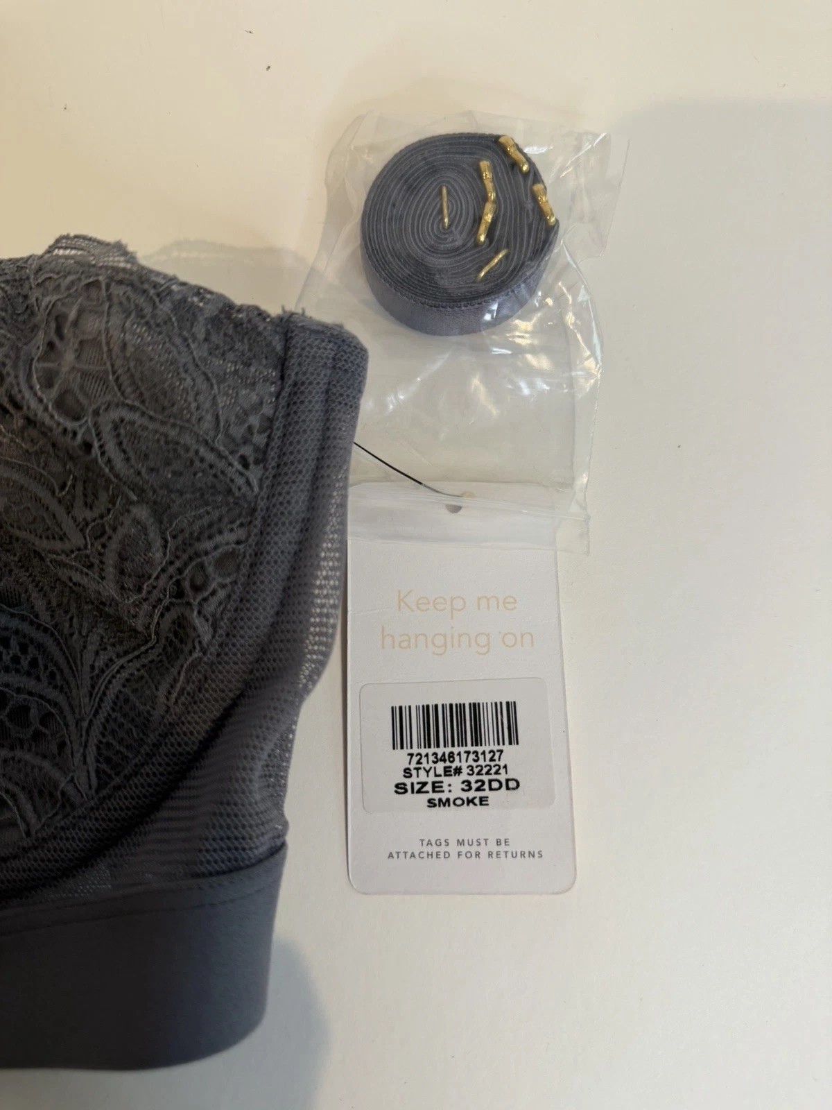 NWT- Lively The Lace Strapless Bra Size 32DD Color Gray/Smoke Style 32221