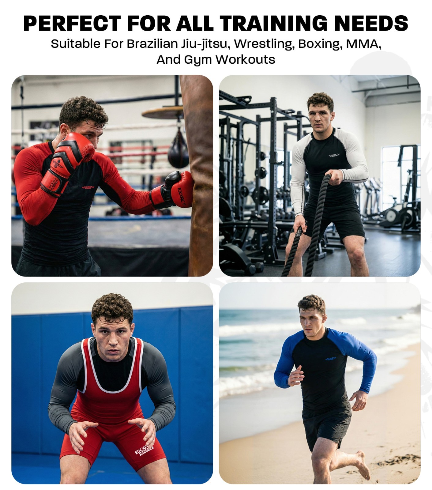 Exxact Sports Mens BJJ Rash Guard Jiu Jitsu Full Sleeve, Ranked Compression