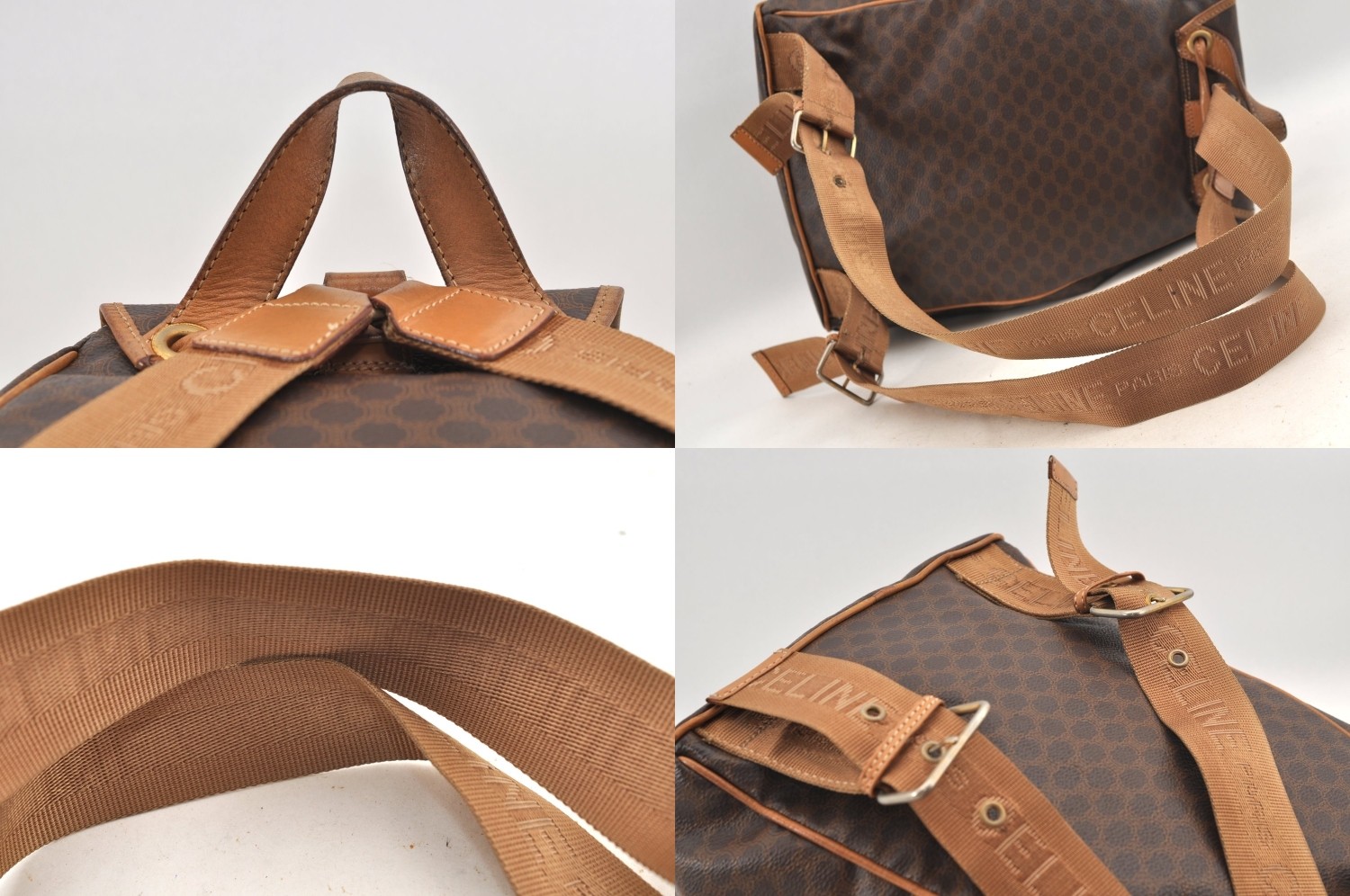 Authentic CELINE Macadam Blason Pattern Backpack PVC Leather Brown AB587