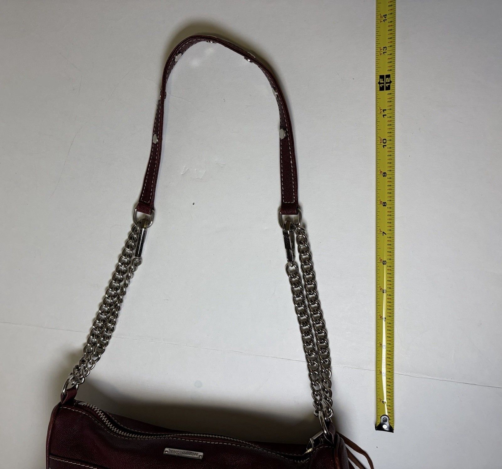 Rebecca Minkoff Mini Mac Crossbody Bag Maroon Leather Purse Chain Strap Studded