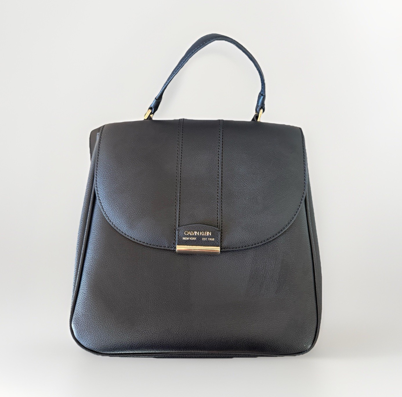 Calvin Klein Black Faux Leather Backpack Back To School Travel Bag