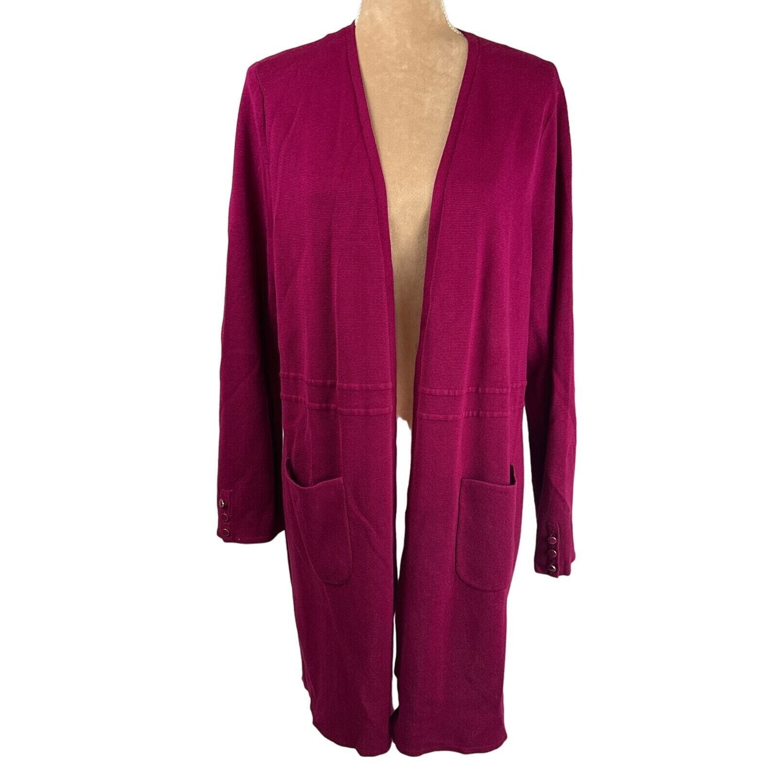 Talbots Womens XL Petite Open Cardigan Long Line Wine Red Office Spring