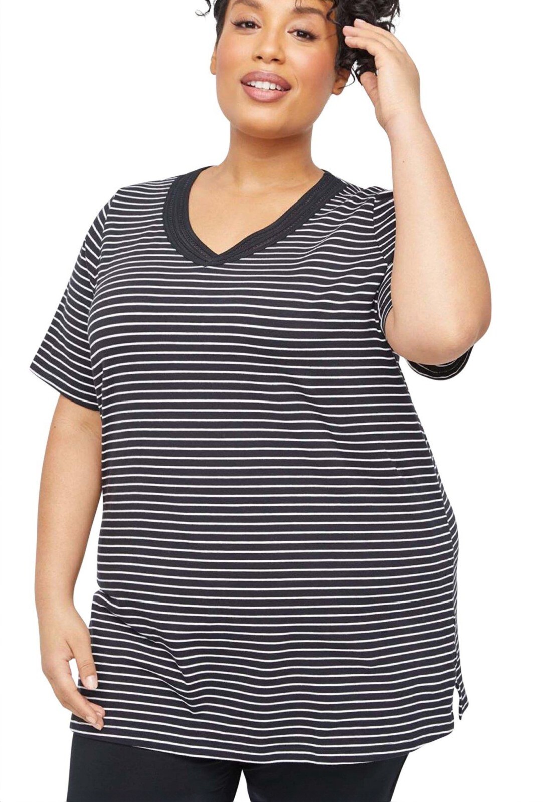 Womens Plus TALL Size 30/32 to 38/40 3X 4X 5X CCOTTON striped lace top Length 33