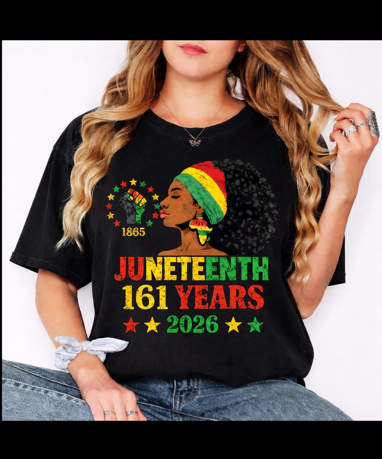 Juneteenth 161 Years 2026 Black Woman Afro Art Shirt, African American T-Shirt