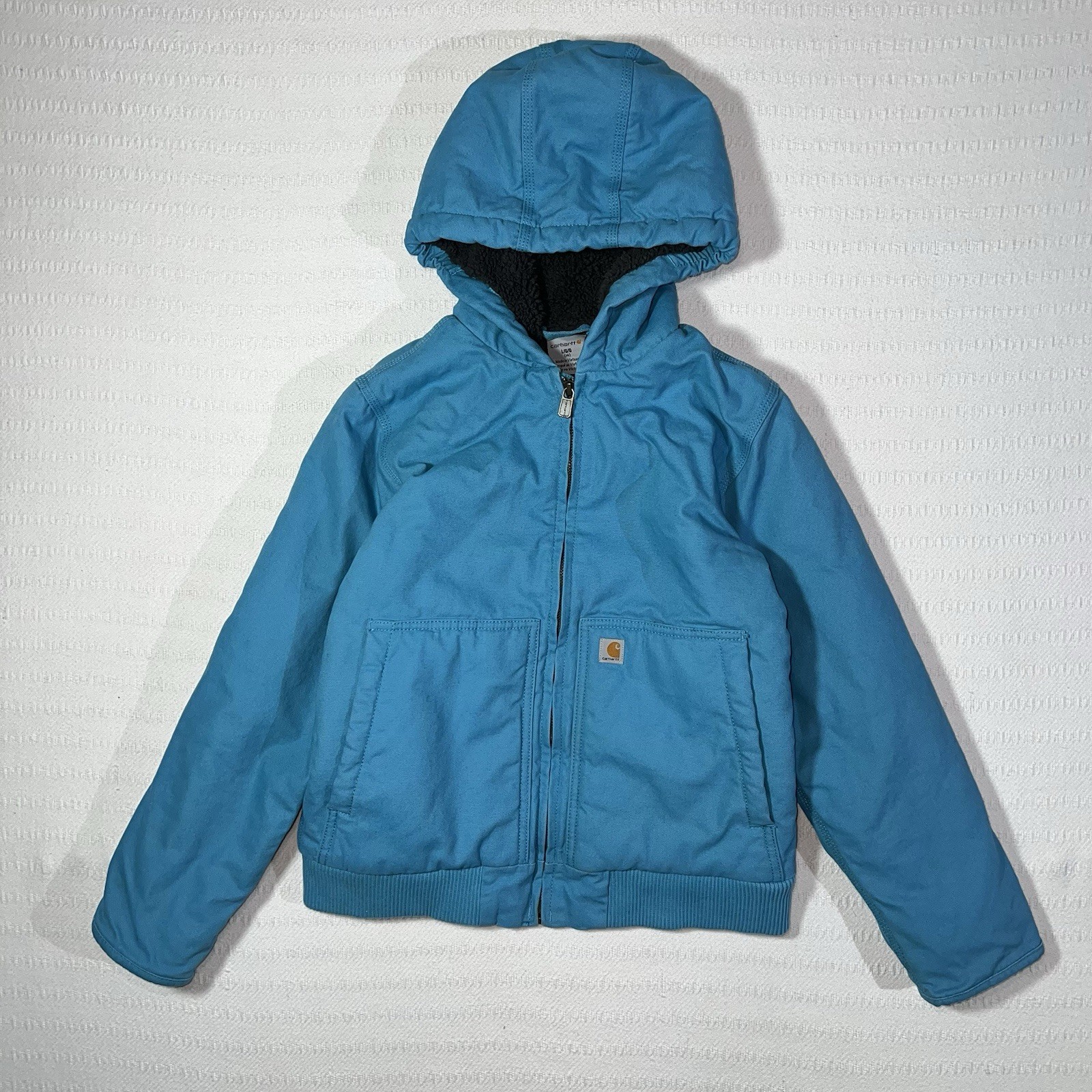 Vintage Carhartt Kids Canvas Sherpa Insualted Full Zip Jacket Size L CP9564-442