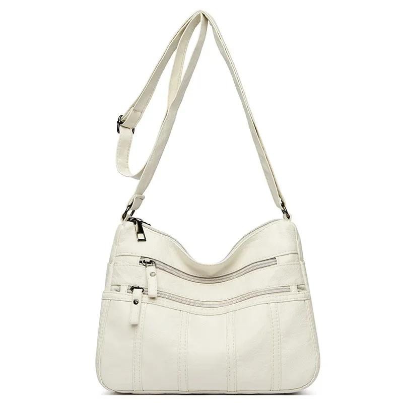 Women’s Soft Leather Crossbody Bag, 2025 Retro Multi-pocket Shoulder Handbag