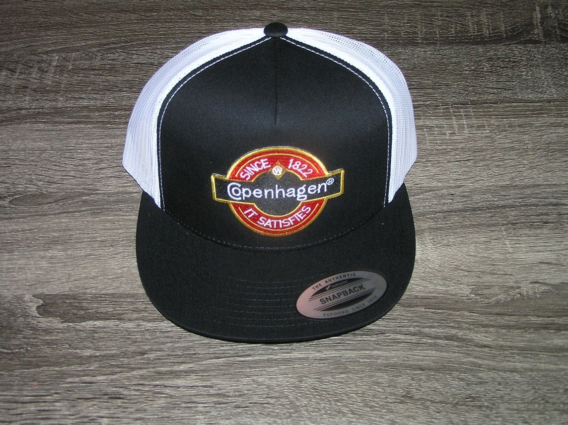 Copenhagen Retro Patch on Trucker Hat Yupoong Classic 6006 Snapback Black/White