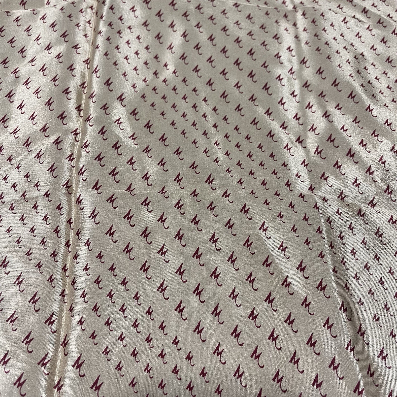 VTG Square Scarf “M” Gold Red Border Monogram Initials Preppy Silky 21×20.75