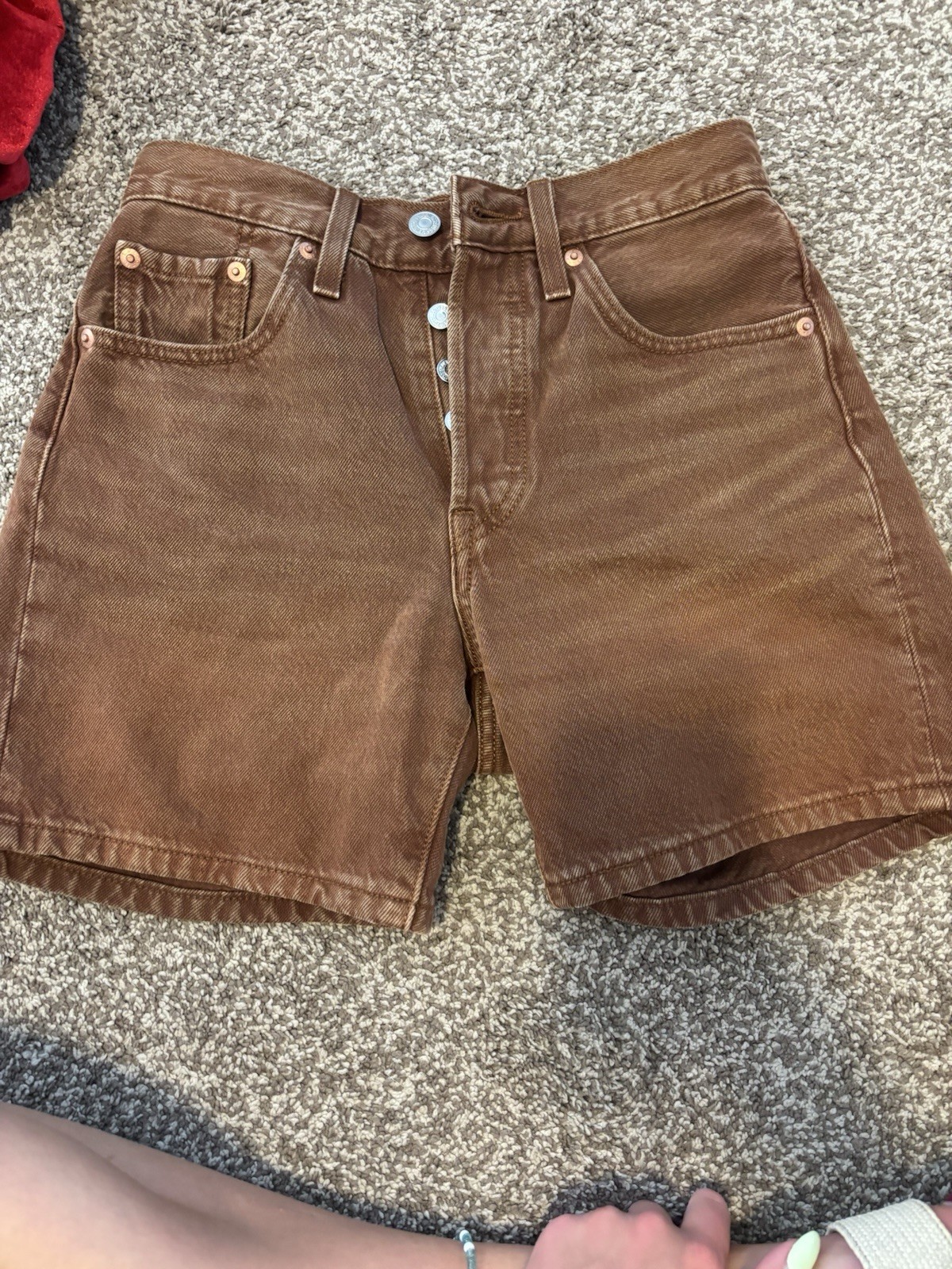 Levi’s Premium 501 Womens Brown Cotton Denim Shorts Button Fly 5-Pocket xs