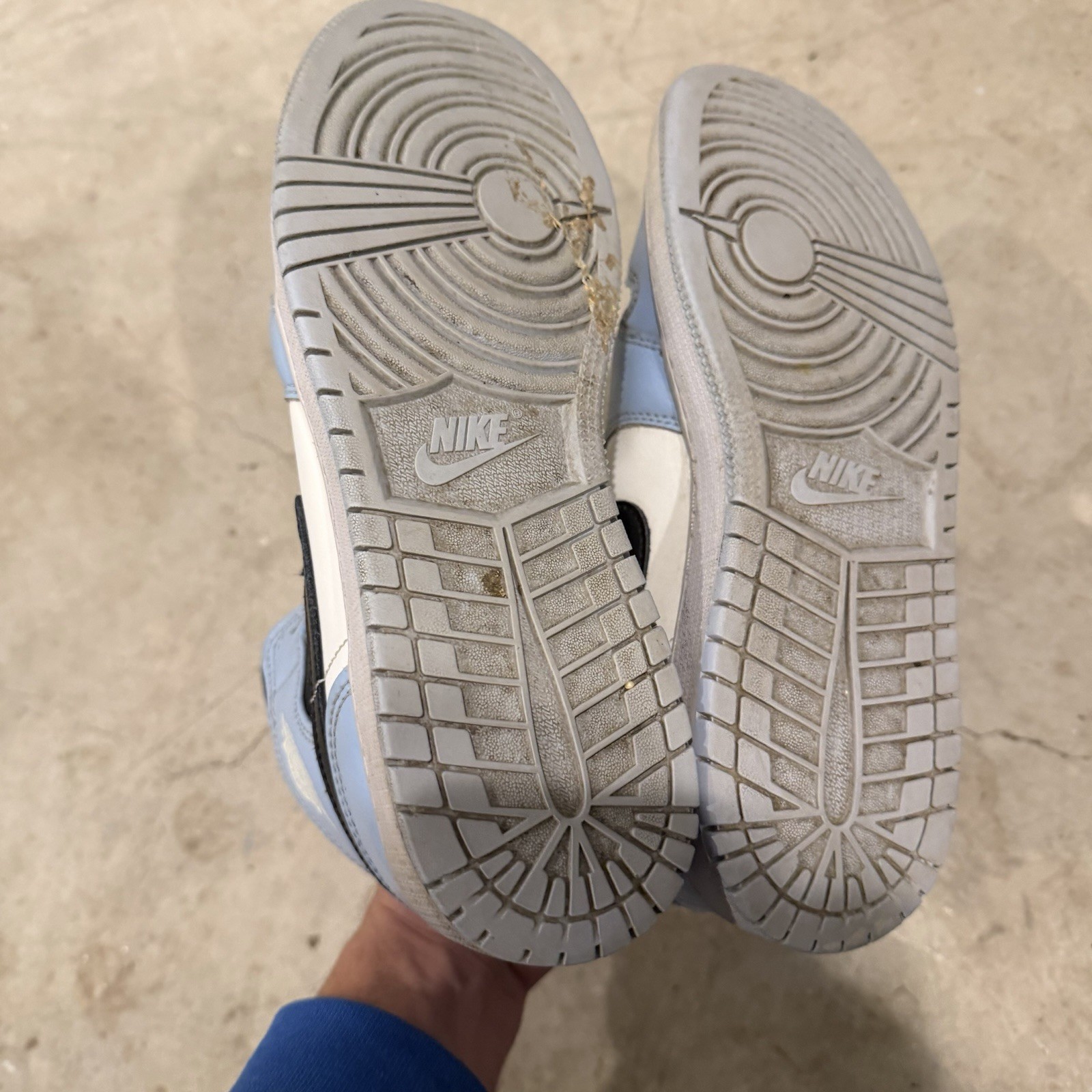Size 6.5Y – Nike Air Jordan 1 Mid GS Ice Blue Black White *DISTRESSED*