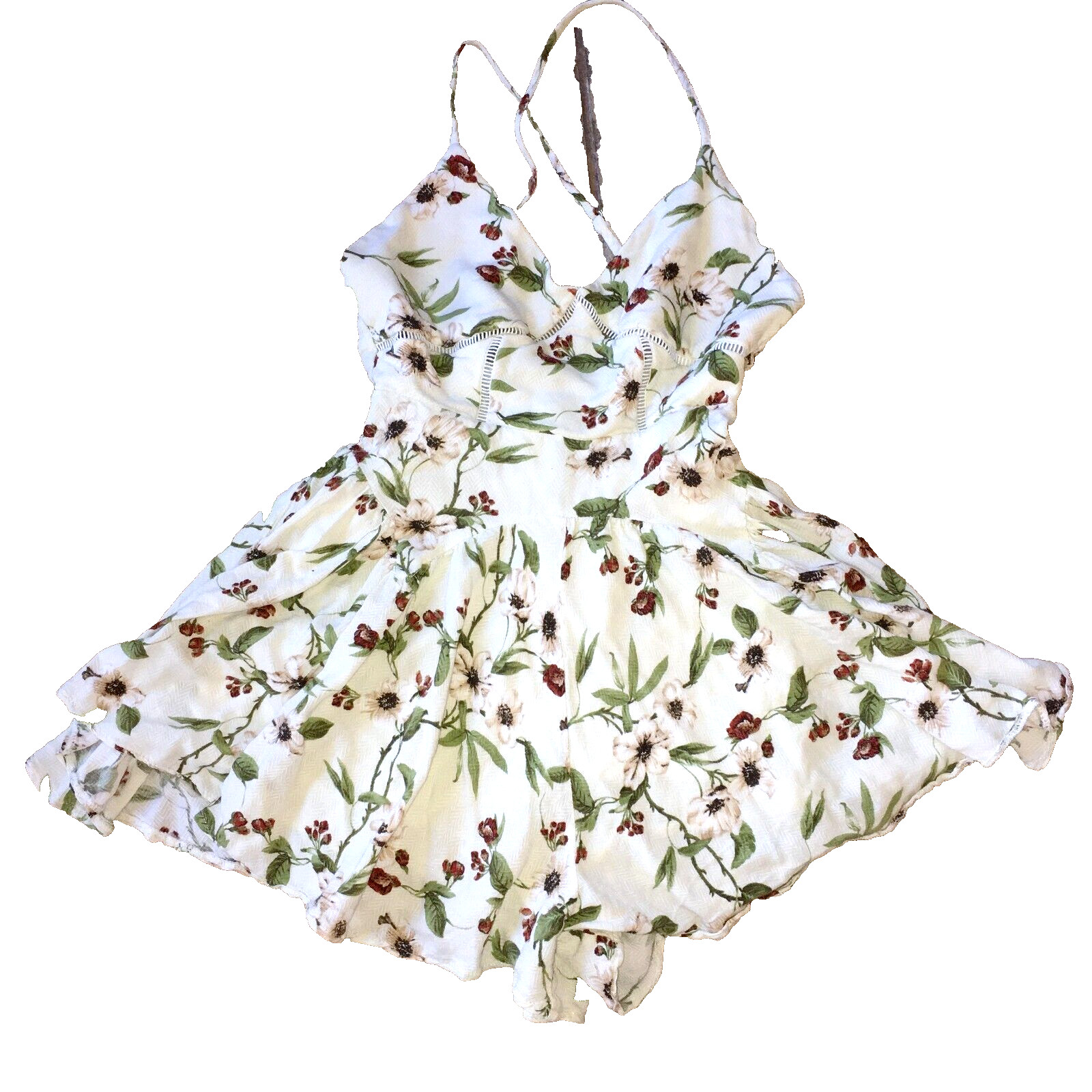 Floral Halter Dress Romper, amazing fabric, soft full lining XS/Petite LKnew