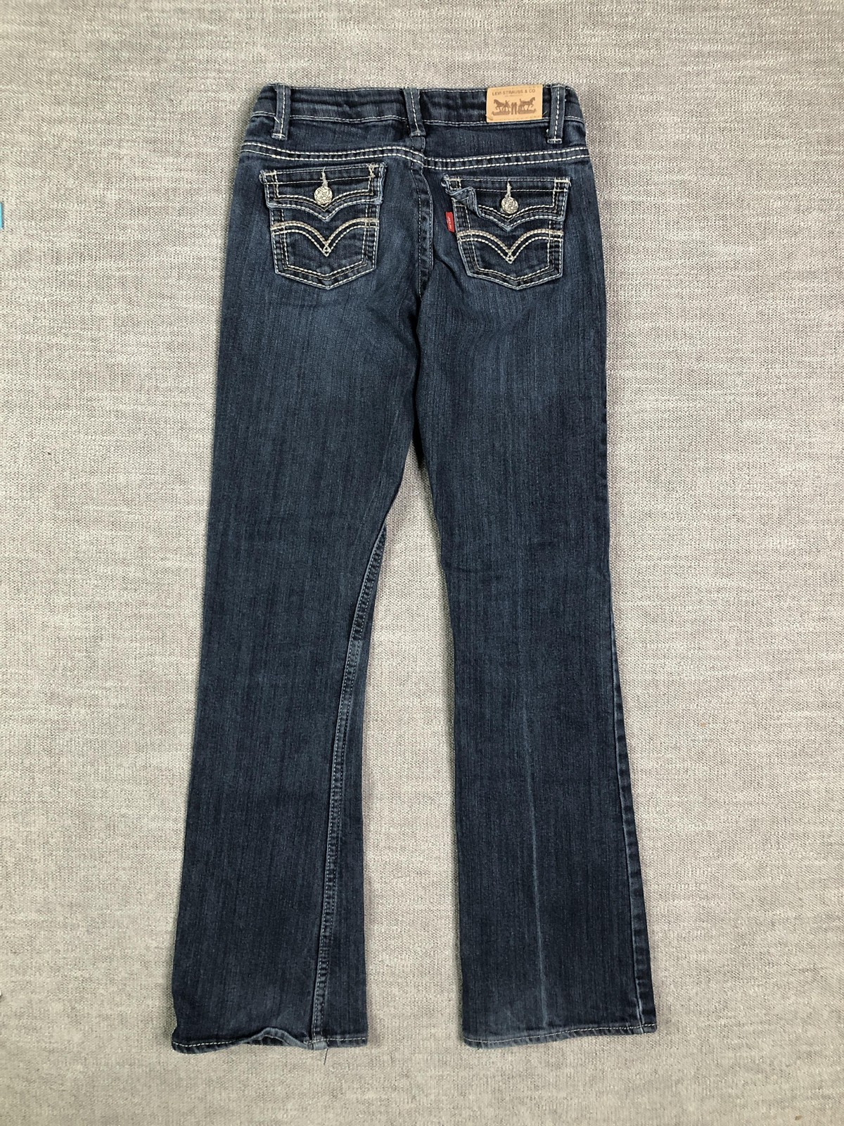 Levis Jeans Girls 12 Slim Blue Bootcut Embroidered Flap Pocket Stretch Denim