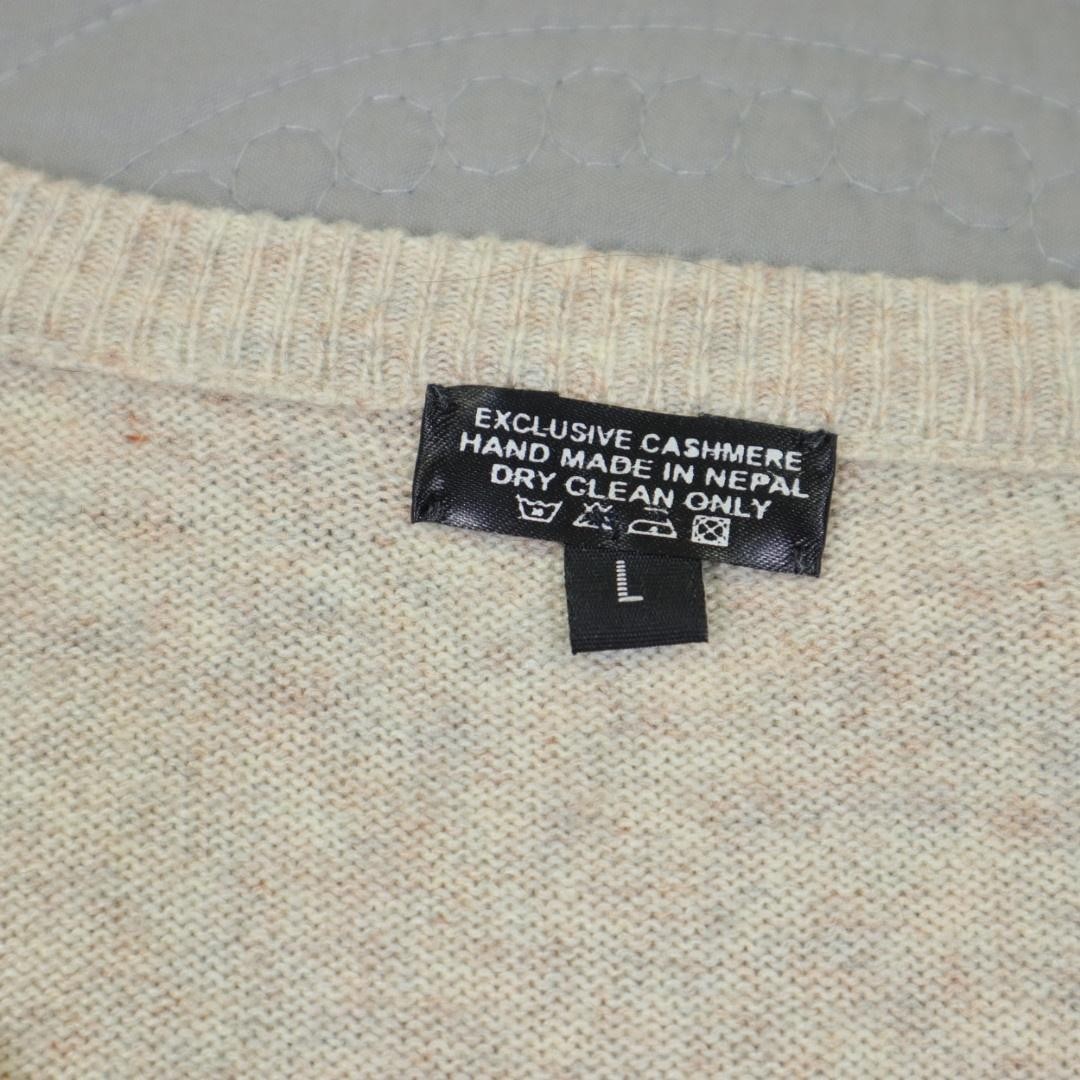 Cashmere Sweater Womens Large Beige V Neck Cashmere Handmade Nepal Soft Speckled