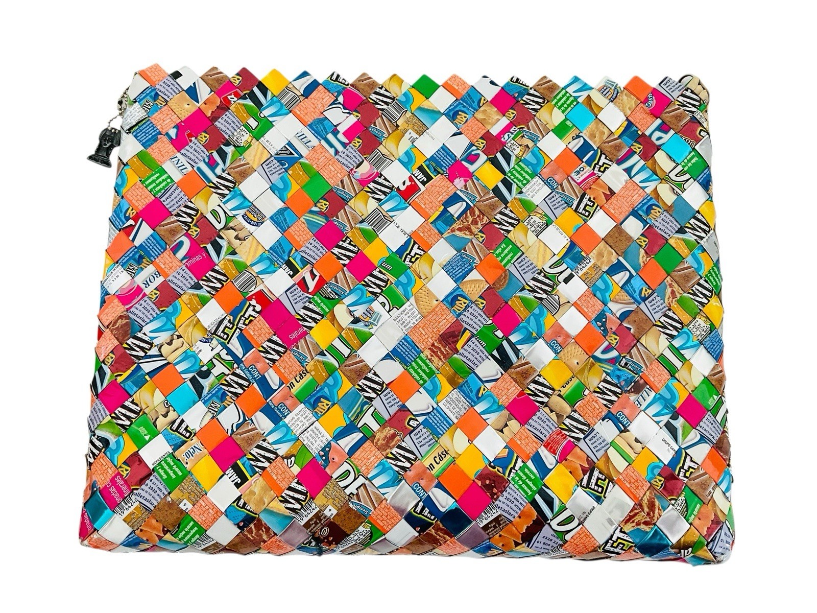 Nahui Ollin Vintage Candy Wrapper Woven Crossbody Clutch Bag Large