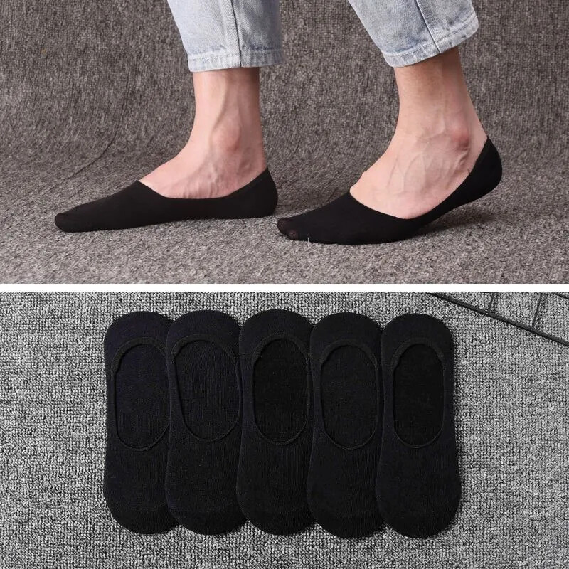 5 Pairs Men Boat Socks Large Summer Non-slip Silicone Invisible No Show Sock