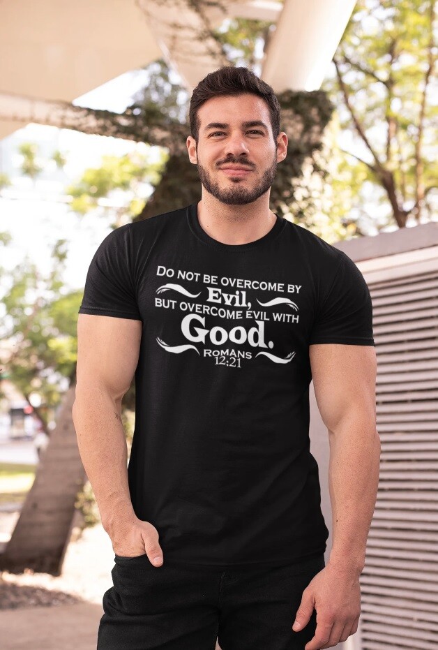 Romans 12:21 Mens Christian Tee Shirt Coton Short Sleeve Inspirational Bible