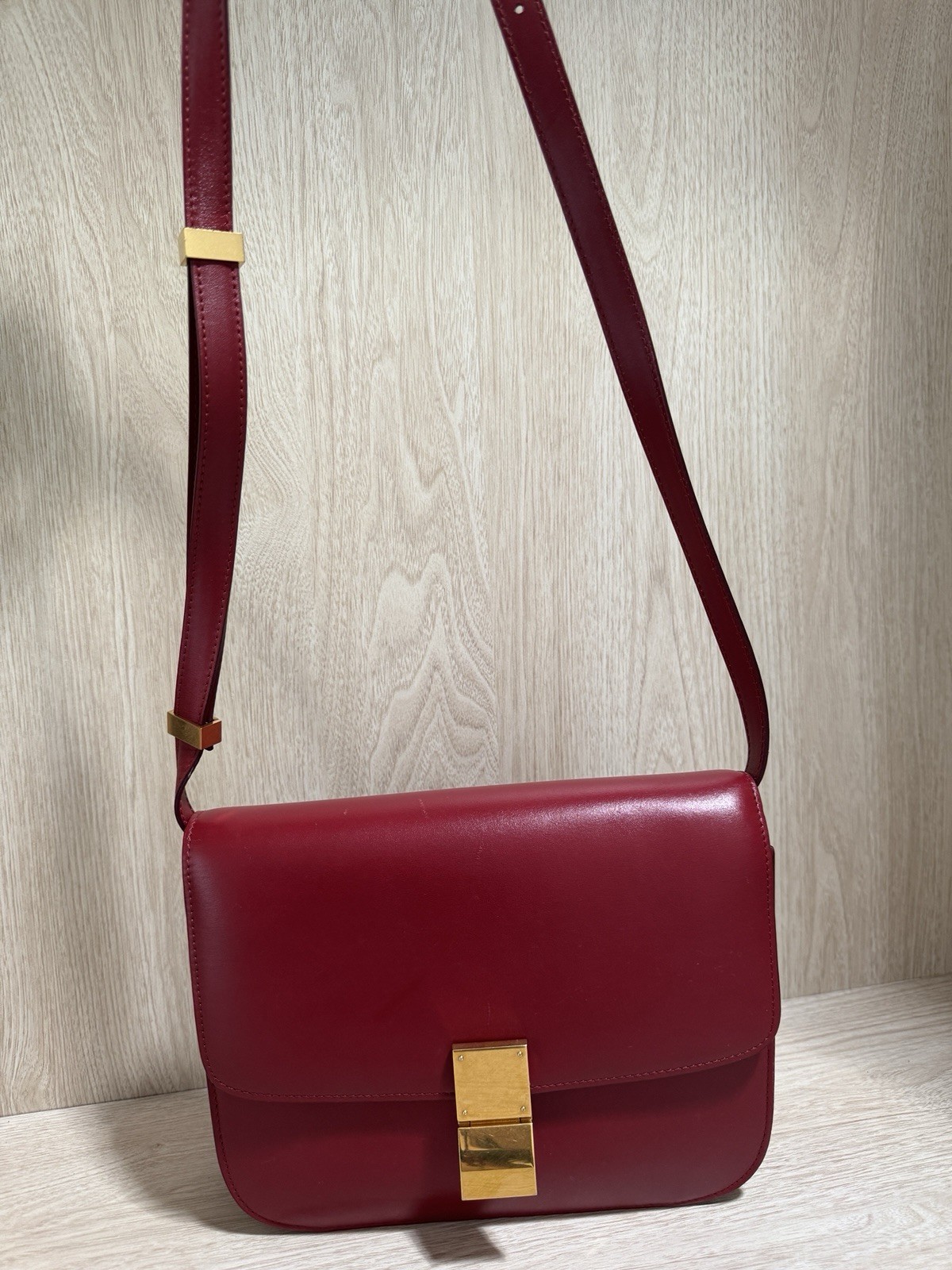 CELINE Red Leather Box Bag