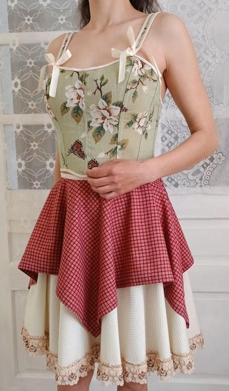 Romantic Red Gingham Asymmetric Skirt | Handmade | Cottagecore