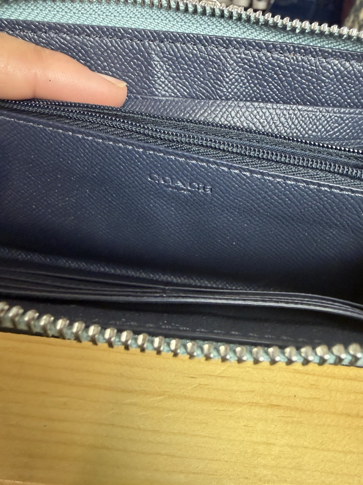 Authentic Coach Light Blue Crossgrain Leather Zip Around Wallet
