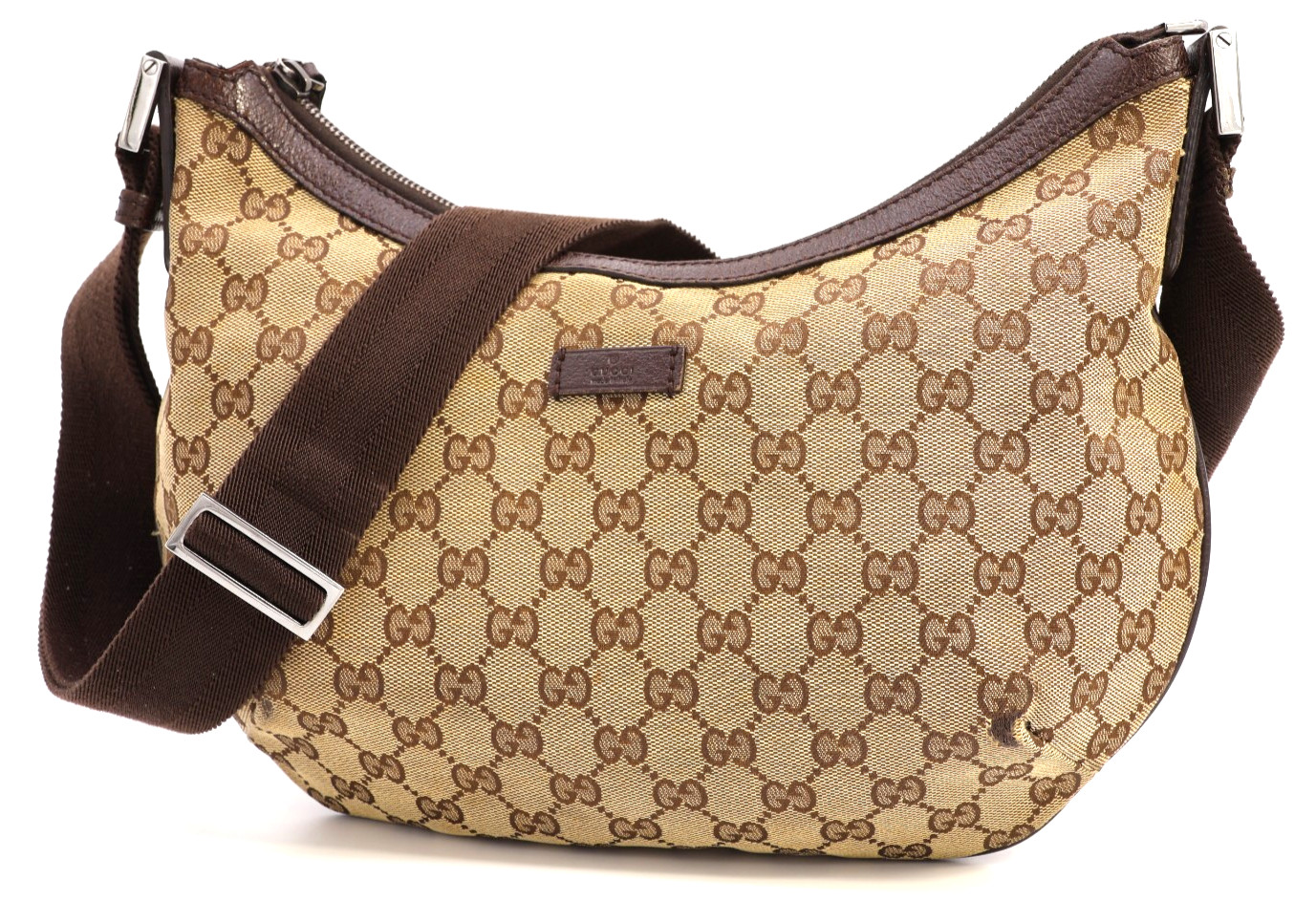 GUCCI GG Canvas Crossbody Bag 181092 Logo Beige-Brown Classic Authentic