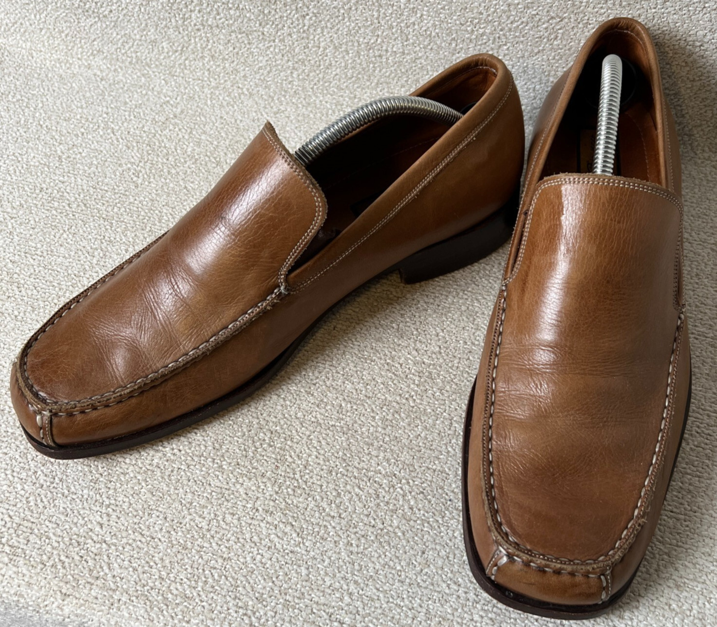 Emilio Bianco Loafer Mens 10.5 Brown Leather Square Toe Slip On Dress Shoe